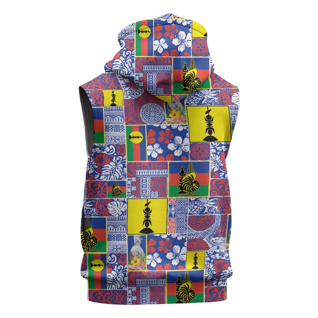 New Caledonia Joyeux Noel Sleeveless Zip Hoodie Pacific Patchwork Xmas Vibes - Polynesian Pride
