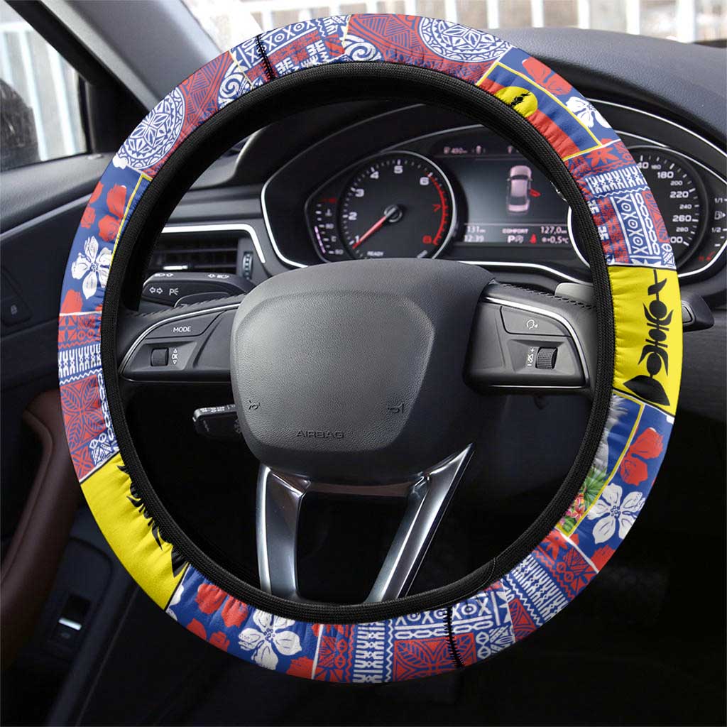 New Caledonia Joyeux Noel Steering Wheel Cover Pacific Patchwork Xmas Vibes - Polynesian Pride