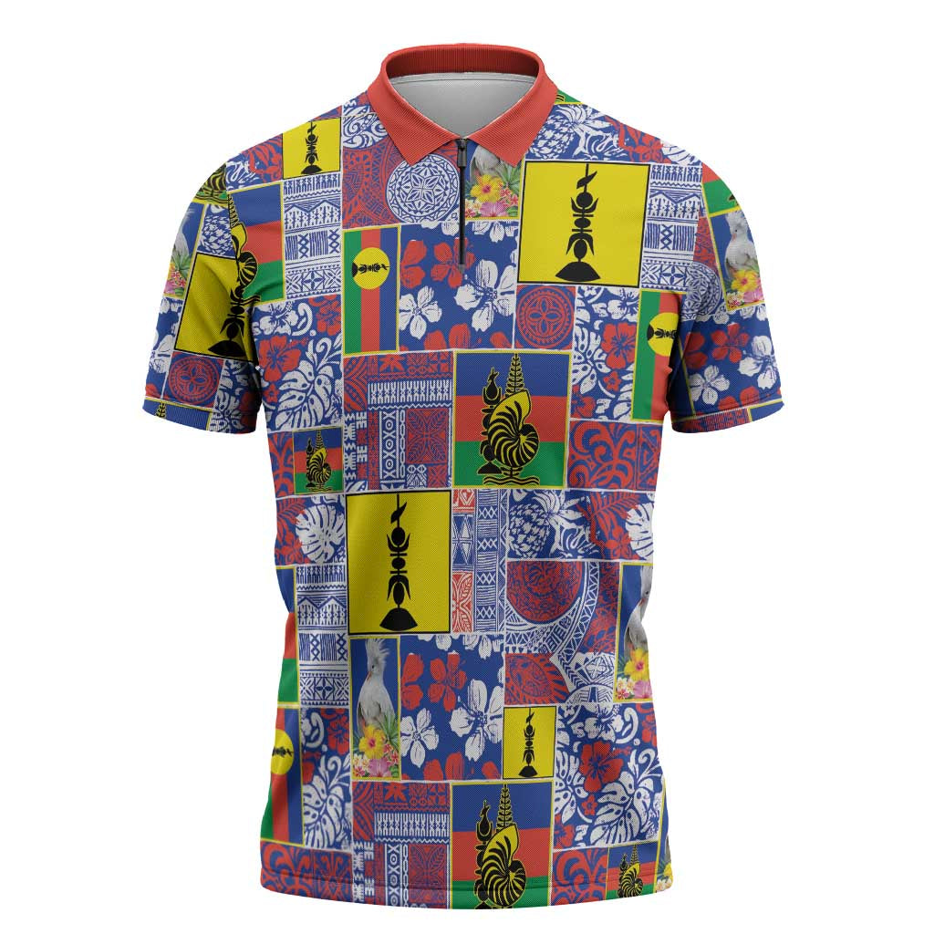 New Caledonia Joyeux Noel Zipper Polo Shirt Pacific Patchwork Xmas Vibes - Polynesian Pride