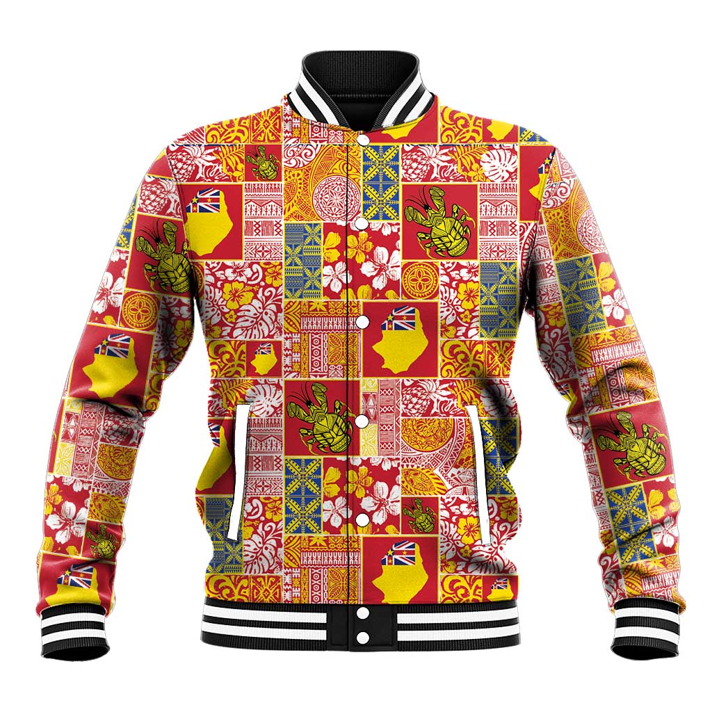 Niue Monuina e Kilisimasi Baseball Jacket Pacific Patchwork Xmas Vibes - Polynesian Pride