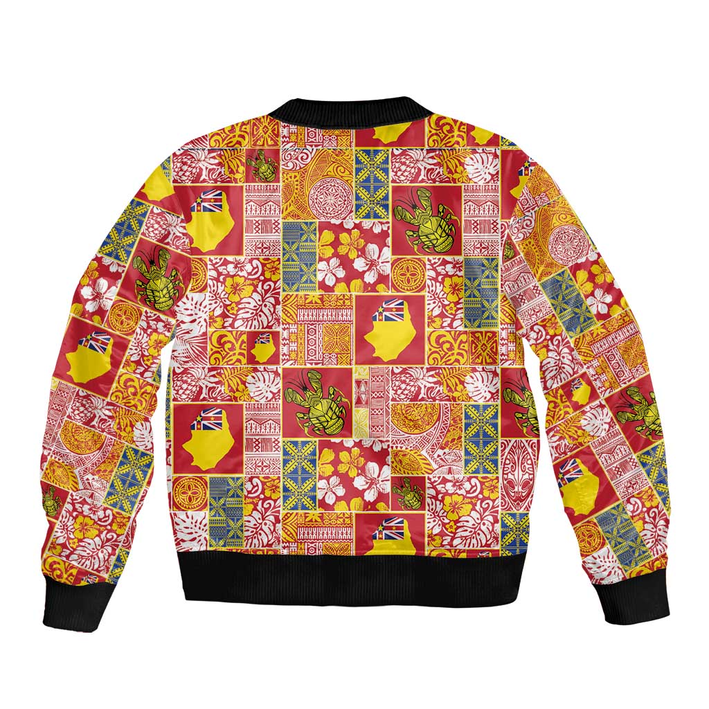 Niue Monuina e Kilisimasi Bomber Jacket Pacific Patchwork Xmas Vibes - Polynesian Pride