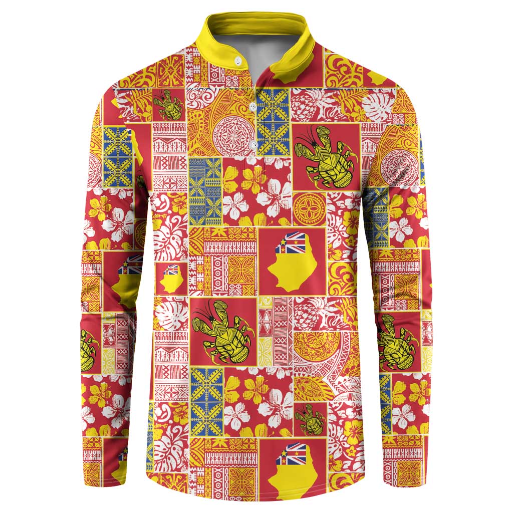 Niue Monuina e Kilisimasi Button Sweatshirt Pacific Patchwork Xmas Vibes - Polynesian Pride