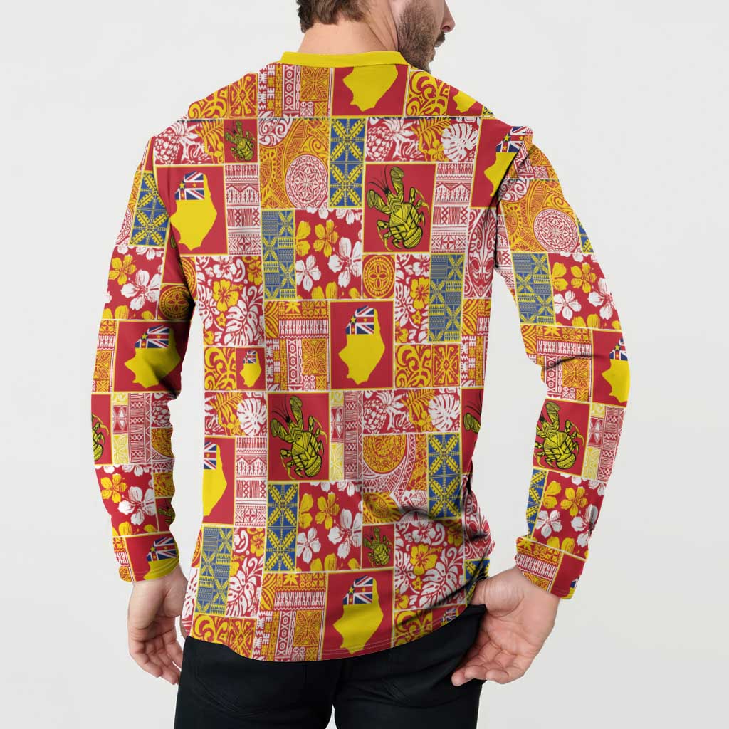 Niue Monuina e Kilisimasi Button Sweatshirt Pacific Patchwork Xmas Vibes - Polynesian Pride