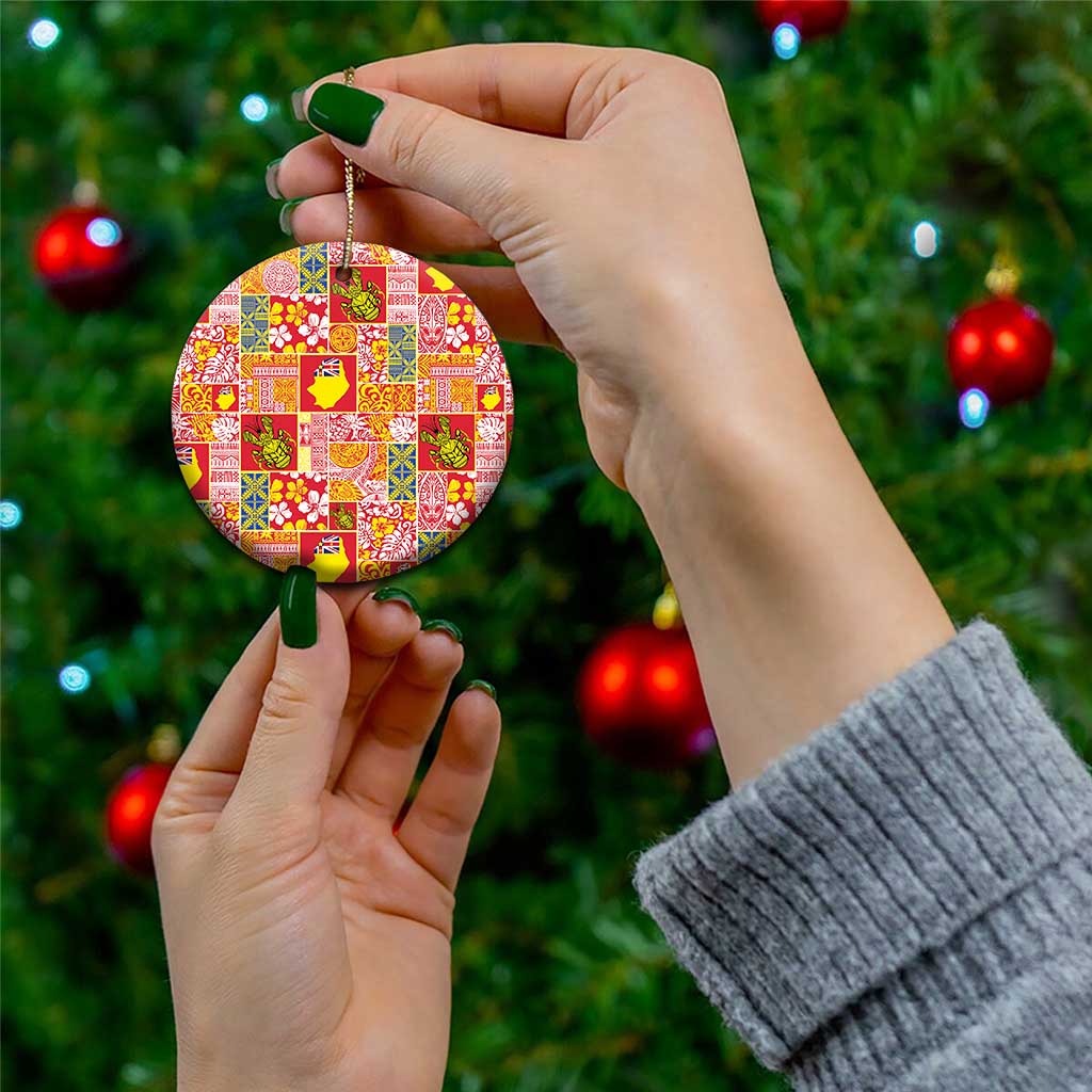 Niue Monuina e Kilisimasi Ceramic Ornament Pacific Patchwork Xmas Vibes - Polynesian Pride