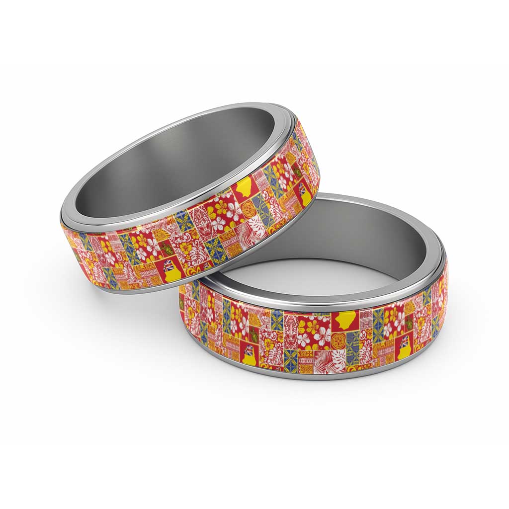 Niue Monuina e Kilisimasi Classic Ring Pacific Patchwork Xmas Vibes - Polynesian Pride