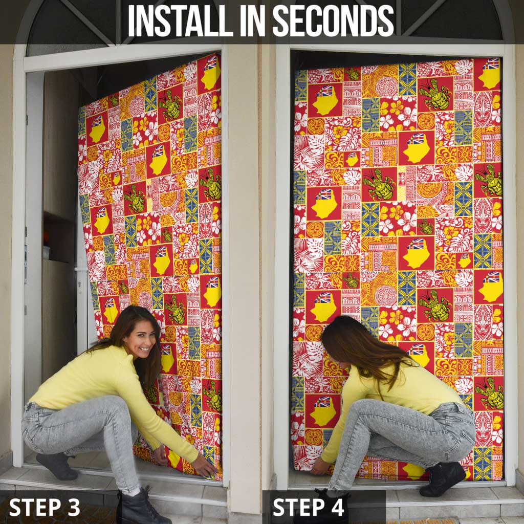 Niue Monuina e Kilisimasi Door Cover Pacific Patchwork Xmas Vibes - Polynesian Pride