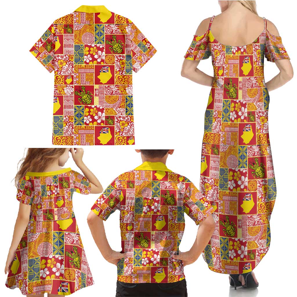 Niue Monuina e Kilisimasi Family Matching Summer Maxi Dress and Hawaiian Shirt Pacific Patchwork Xmas Vibes - Polynesian Pride