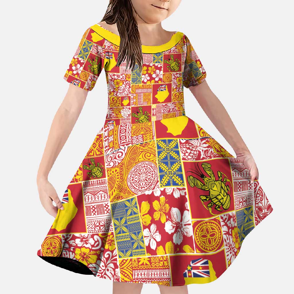 Niue Monuina e Kilisimasi Family Matching Tank Maxi Dress and Hawaiian Shirt Pacific Patchwork Xmas Vibes - Polynesian Pride