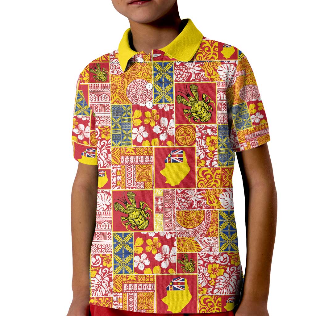 Niue Monuina e Kilisimasi Kid Polo Shirt Pacific Patchwork Xmas Vibes - Polynesian Pride