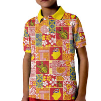 Niue Monuina e Kilisimasi Kid Polo Shirt Pacific Patchwork Xmas Vibes - Polynesian Pride