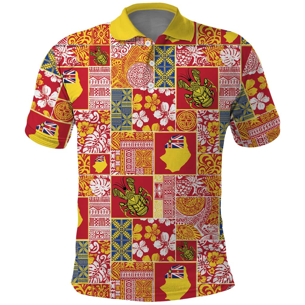 Niue Monuina e Kilisimasi Polo Shirt Pacific Patchwork Xmas Vibes - Polynesian Pride