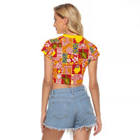 Niue Monuina e Kilisimasi Raglan Cropped T Shirt Pacific Patchwork Xmas Vibes - Polynesian Pride