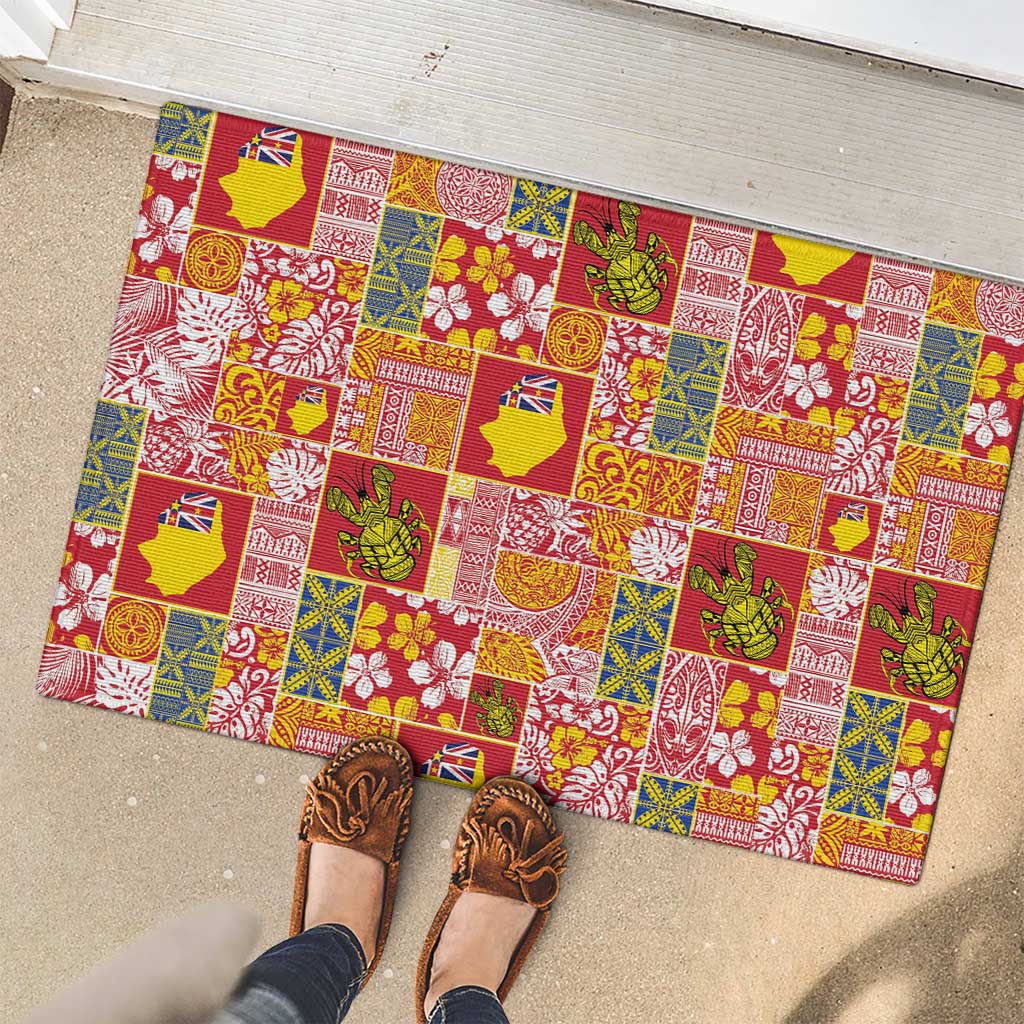 Niue Monuina e Kilisimasi Rubber Doormat Pacific Patchwork Xmas Vibes - Polynesian Pride