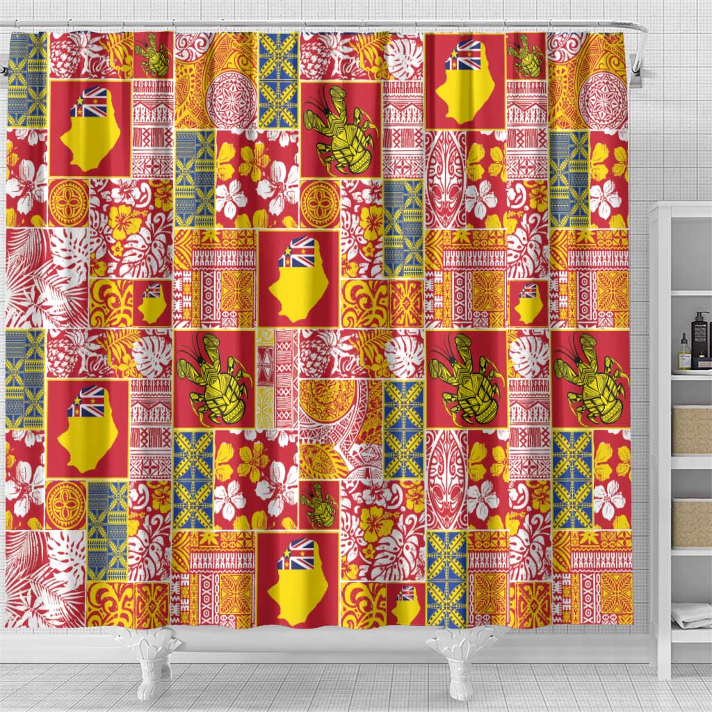 Niue Monuina e Kilisimasi Shower Curtain Pacific Patchwork Xmas Vibes - Polynesian Pride