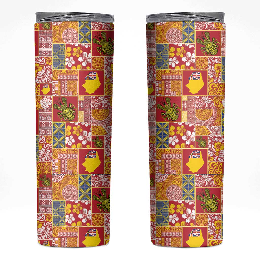 Niue Monuina e Kilisimasi Skinny Tumbler Pacific Patchwork Xmas Vibes - Polynesian Pride