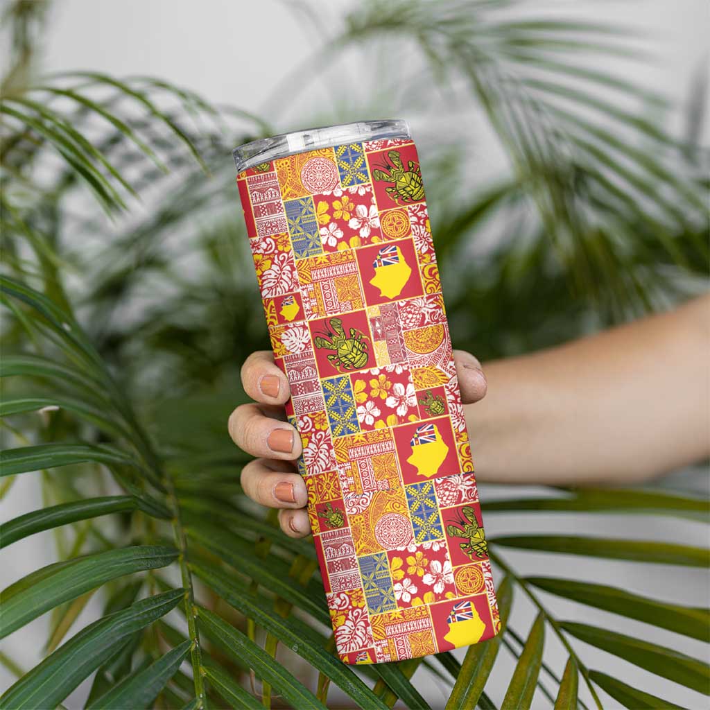 Niue Monuina e Kilisimasi Skinny Tumbler Pacific Patchwork Xmas Vibes - Polynesian Pride