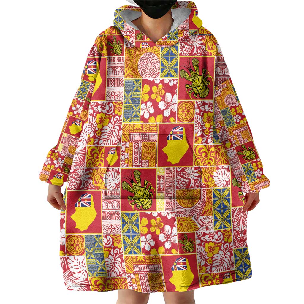 Niue Monuina e Kilisimasi Wearable Blanket Hoodie Pacific Patchwork Xmas Vibes - Polynesian Pride