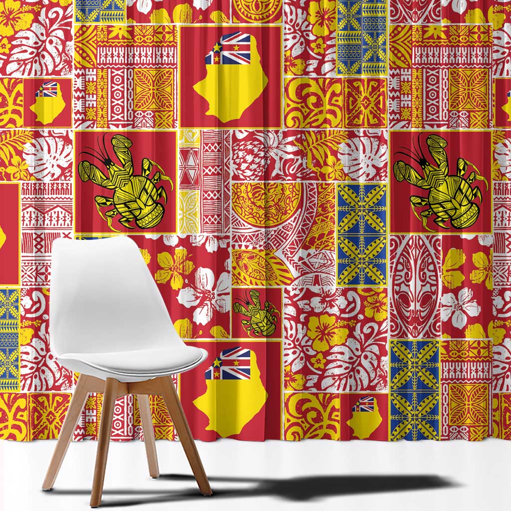 Niue Monuina e Kilisimasi Window Curtain Pacific Patchwork Xmas Vibes - Polynesian Pride