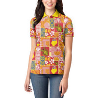 Niue Monuina e Kilisimasi Women Polo Shirt Pacific Patchwork Xmas Vibes - Polynesian Pride