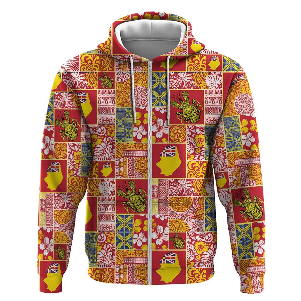 Niue Monuina e Kilisimasi Zip Hoodie Pacific Patchwork Xmas Vibes - Polynesian Pride