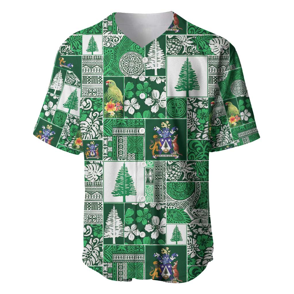 Norfolk Island Meri Krismas Baseball Jersey Pacific Patchwork Xmas Vibes - Polynesian Pride