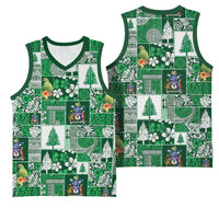 Norfolk Island Meri Krismas Basketball Jersey Pacific Patchwork Xmas Vibes - Polynesian Pride