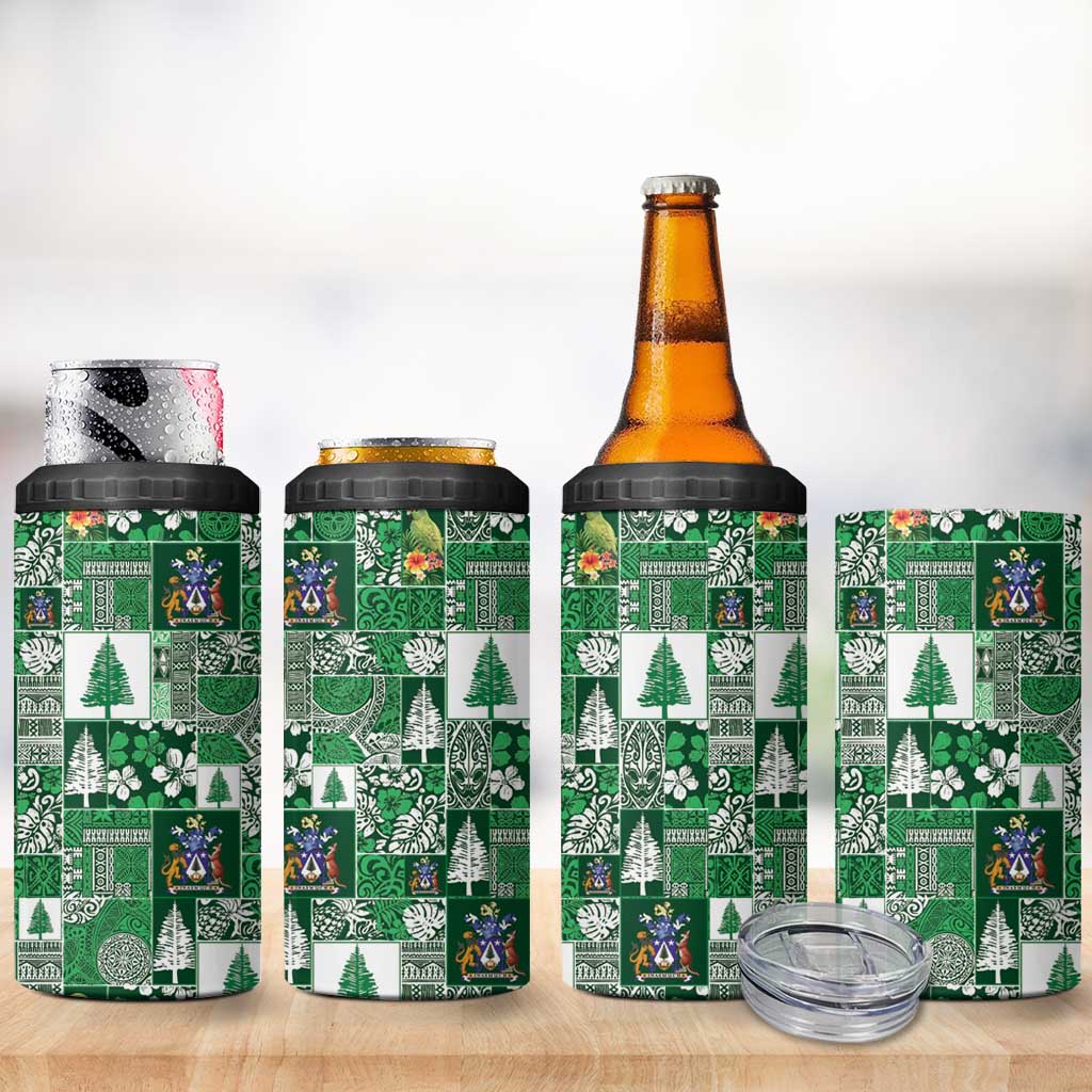 Norfolk Island Meri Krismas 4 in 1 Can Cooler Tumbler Pacific Patchwork Xmas Vibes - Polynesian Pride