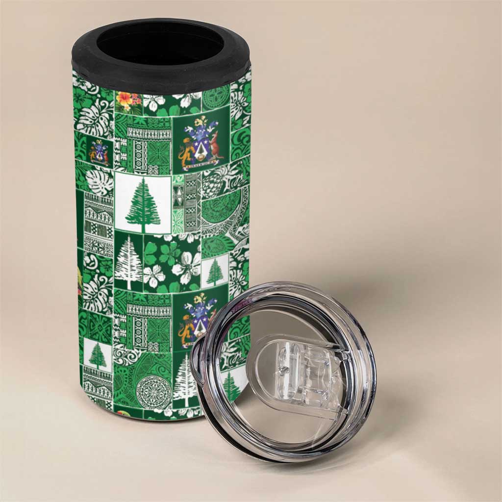 Norfolk Island Meri Krismas 4 in 1 Can Cooler Tumbler Pacific Patchwork Xmas Vibes - Polynesian Pride