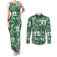 Norfolk Island Meri Krismas Couples Matching Tank Maxi Dress and Long Sleeve Button Shirt Pacific Patchwork Xmas Vibes - Polynesian Pride
