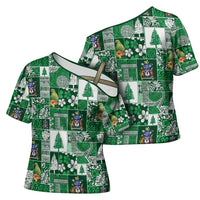 Norfolk Island Meri Krismas Cross Shoulder Shirt Pacific Patchwork Xmas Vibes - Polynesian Pride
