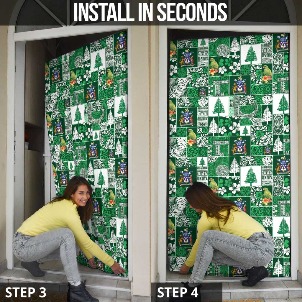 Norfolk Island Meri Krismas Door Cover Pacific Patchwork Xmas Vibes - Polynesian Pride