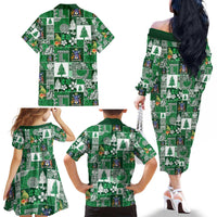 Norfolk Island Meri Krismas Family Matching Off The Shoulder Long Sleeve Dress and Hawaiian Shirt Pacific Patchwork Xmas Vibes - Polynesian Pride