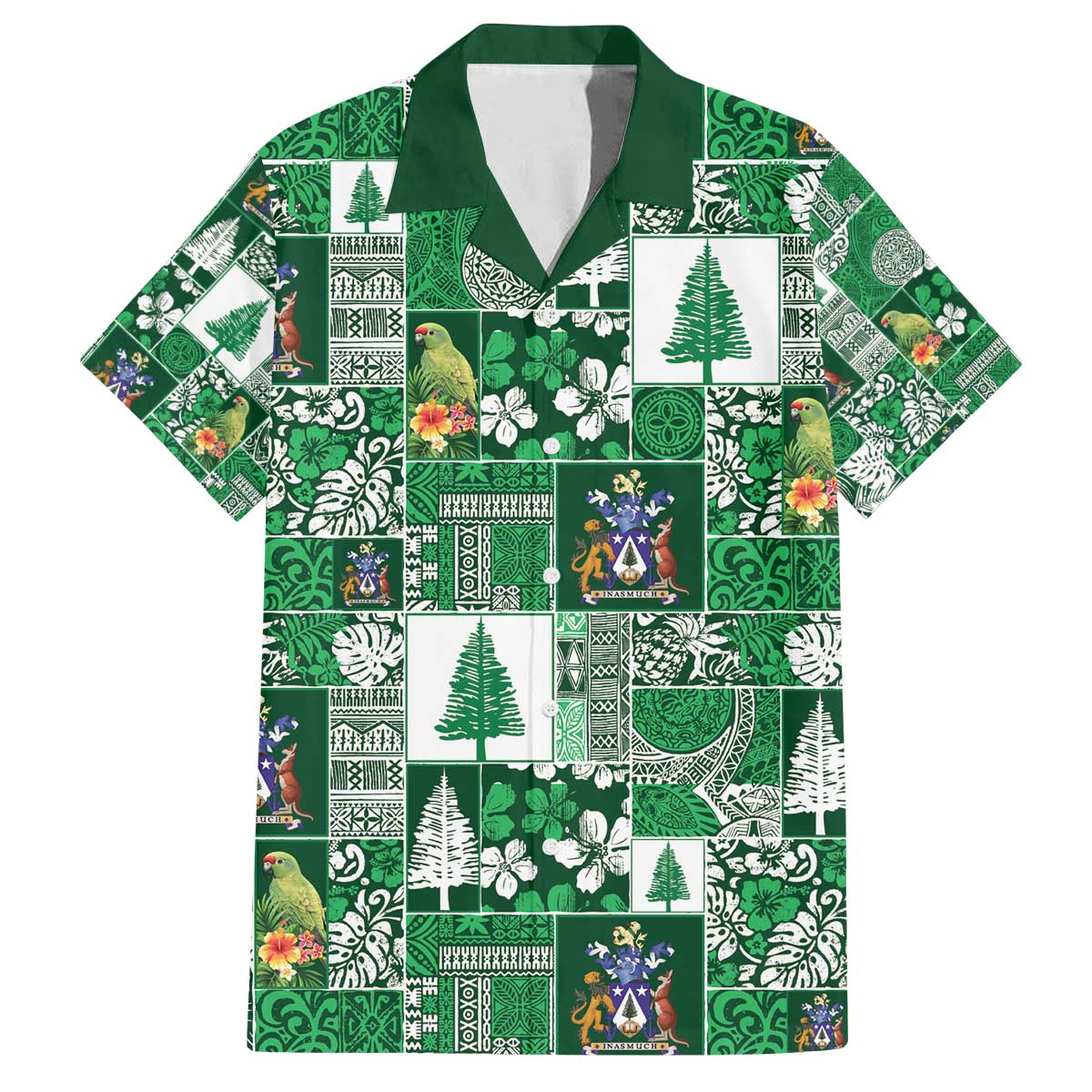 Norfolk Island Meri Krismas Family Matching Off The Shoulder Long Sleeve Dress and Hawaiian Shirt Pacific Patchwork Xmas Vibes - Polynesian Pride