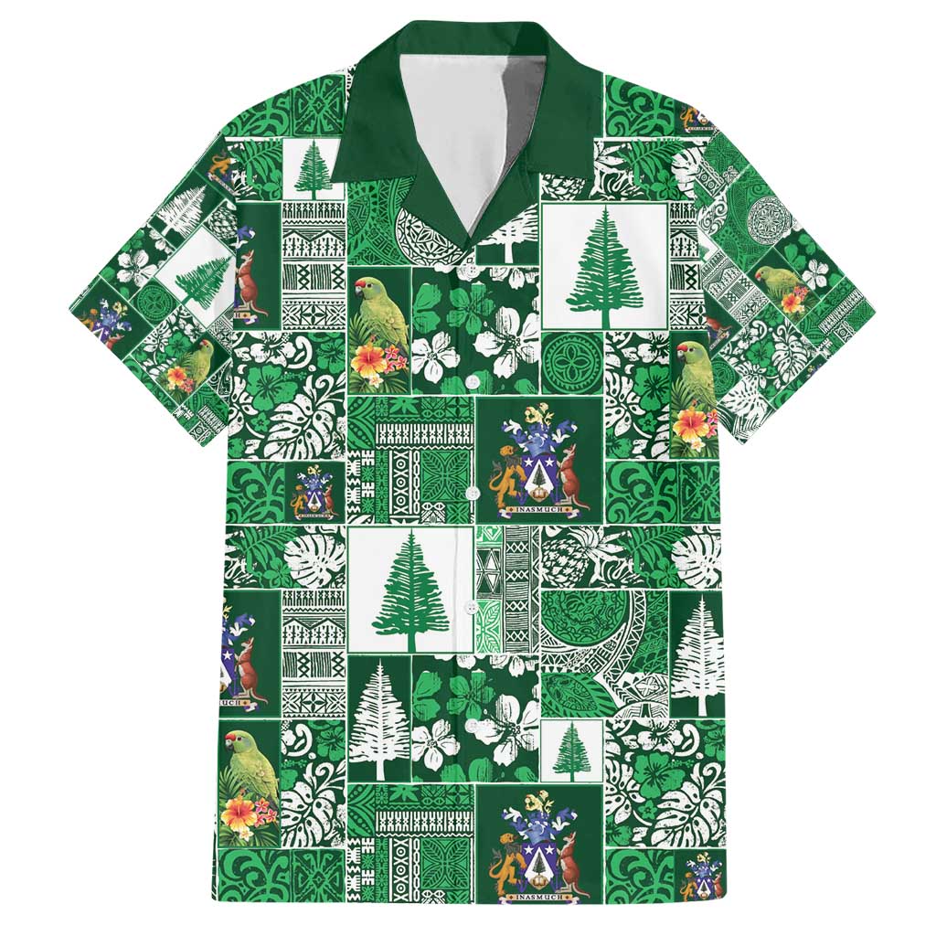 Norfolk Island Meri Krismas Family Matching Short Sleeve Bodycon Dress and Hawaiian Shirt Pacific Patchwork Xmas Vibes - Polynesian Pride