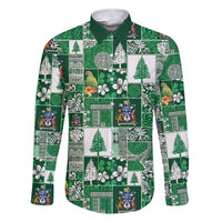 Norfolk Island Meri Krismas Family Matching Short Sleeve Bodycon Dress and Hawaiian Shirt Pacific Patchwork Xmas Vibes - Polynesian Pride