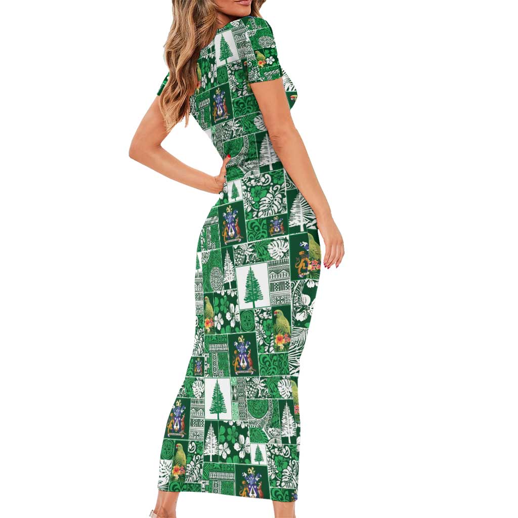 Norfolk Island Meri Krismas Family Matching Short Sleeve Bodycon Dress and Hawaiian Shirt Pacific Patchwork Xmas Vibes - Polynesian Pride