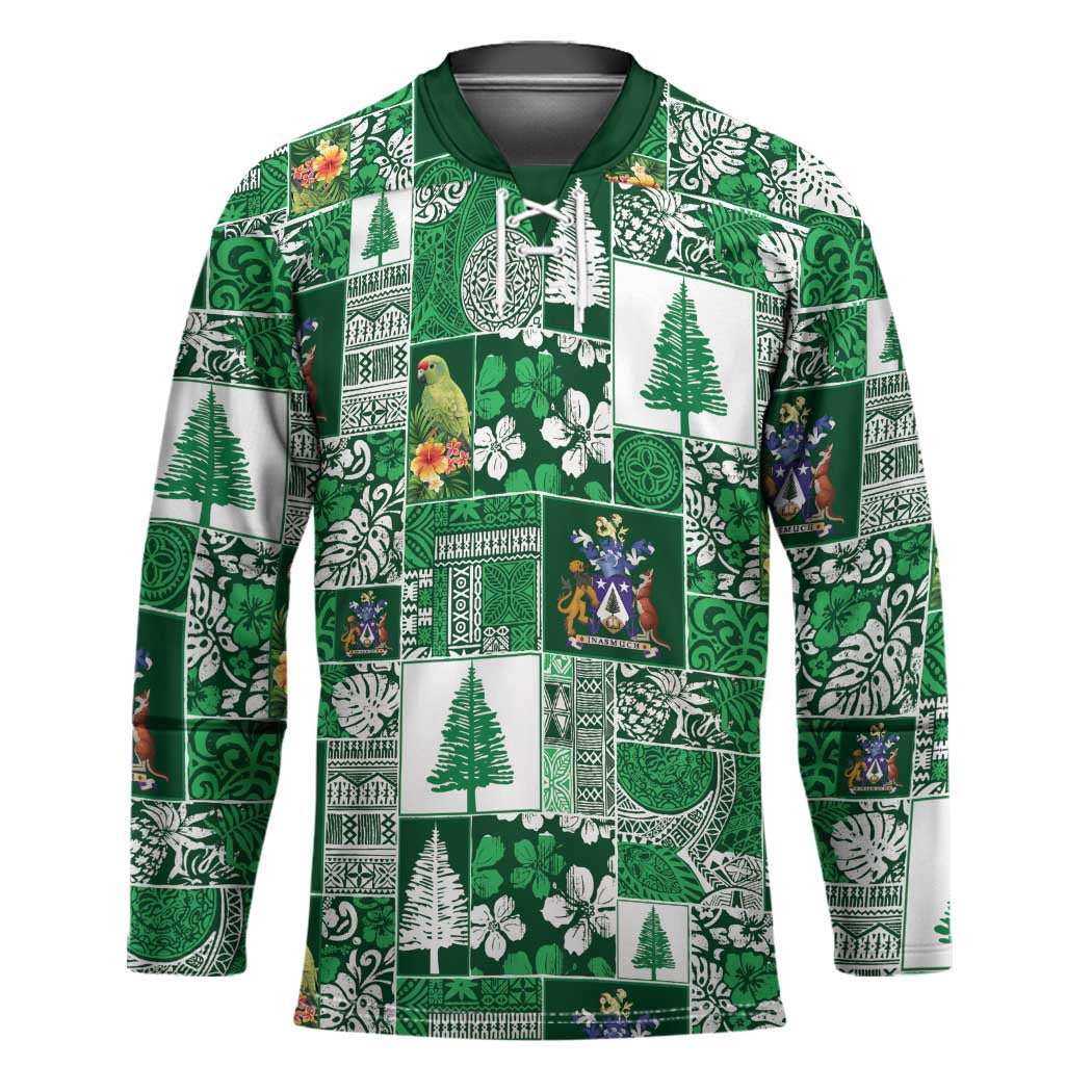 Norfolk Island Meri Krismas Hockey Jersey Pacific Patchwork Xmas Vibes - Polynesian Pride