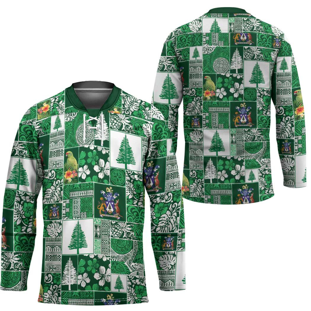 Norfolk Island Meri Krismas Hockey Jersey Pacific Patchwork Xmas Vibes - Polynesian Pride