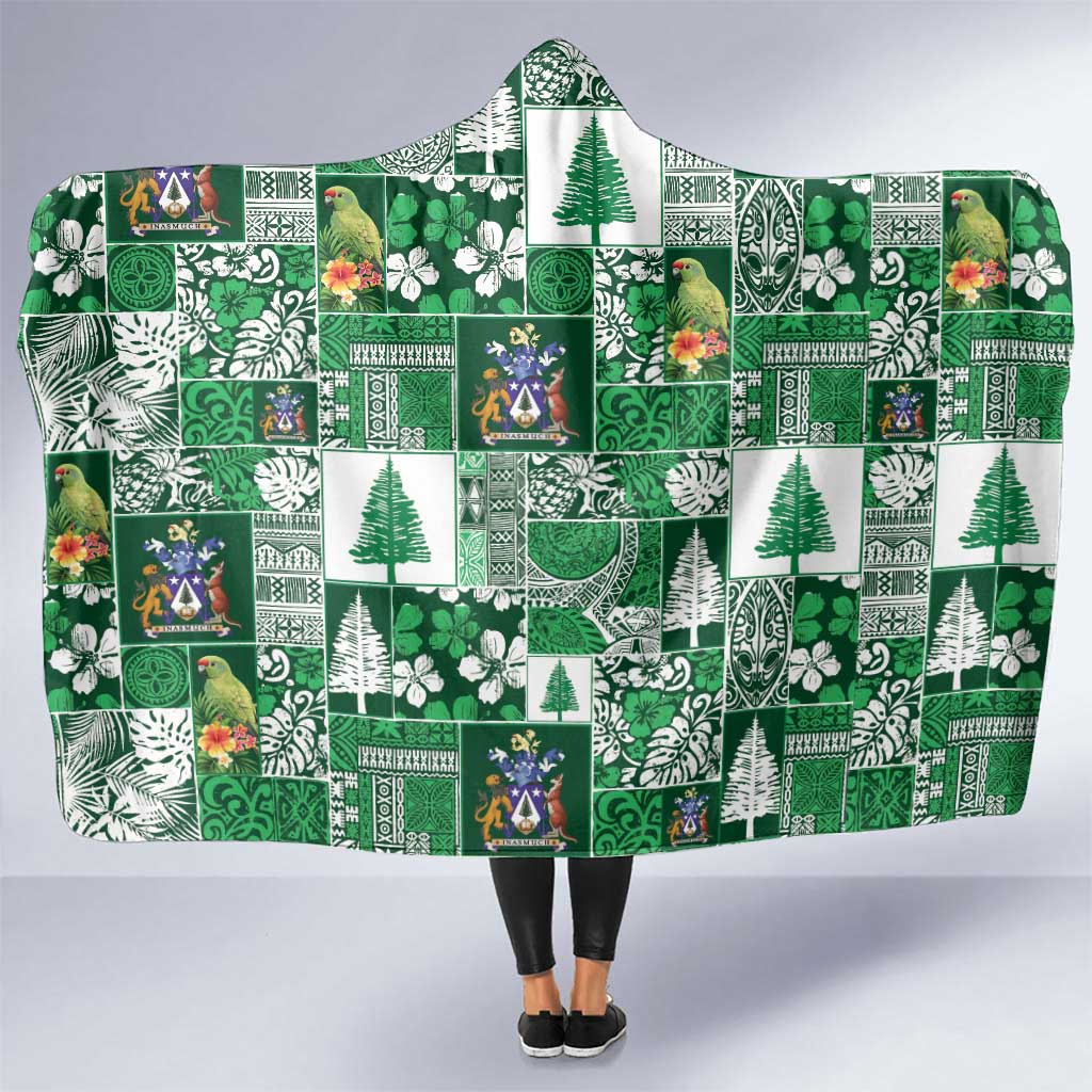 Norfolk Island Meri Krismas Hooded Blanket Pacific Patchwork Xmas Vibes - Polynesian Pride