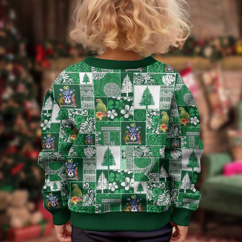 Norfolk Island Meri Krismas Kid Ugly Christmas Sweater Pacific Patchwork Xmas Vibes - Polynesian Pride