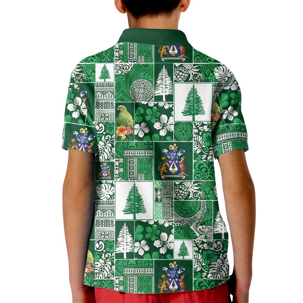 Norfolk Island Meri Krismas Kid Polo Shirt Pacific Patchwork Xmas Vibes - Polynesian Pride