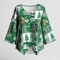 Norfolk Island Meri Krismas Kimono Sleeve Blouse Pacific Patchwork Xmas Vibes - Polynesian Pride