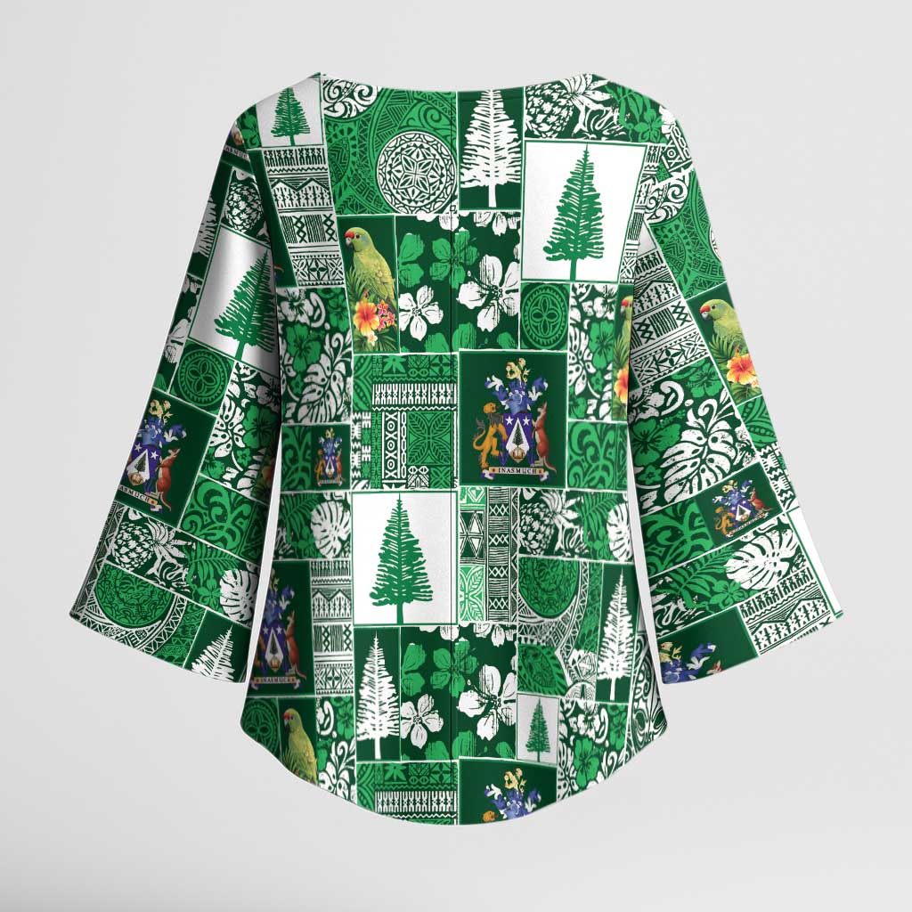 Norfolk Island Meri Krismas Kimono Sleeve Blouse Pacific Patchwork Xmas Vibes - Polynesian Pride