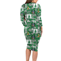 Norfolk Island Meri Krismas Long Sleeve Bodycon Dress Pacific Patchwork Xmas Vibes - Polynesian Pride
