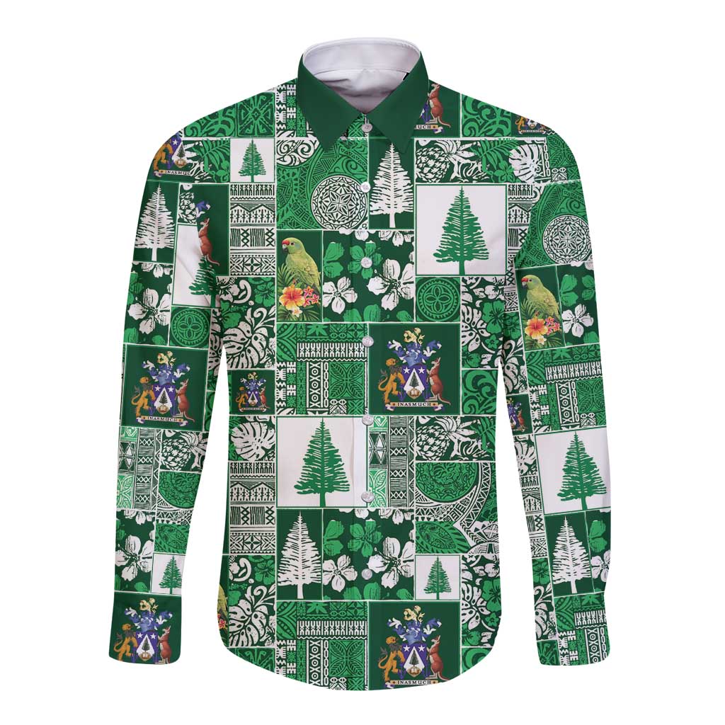 Norfolk Island Meri Krismas Long Sleeve Button Shirt Pacific Patchwork Xmas Vibes - Polynesian Pride