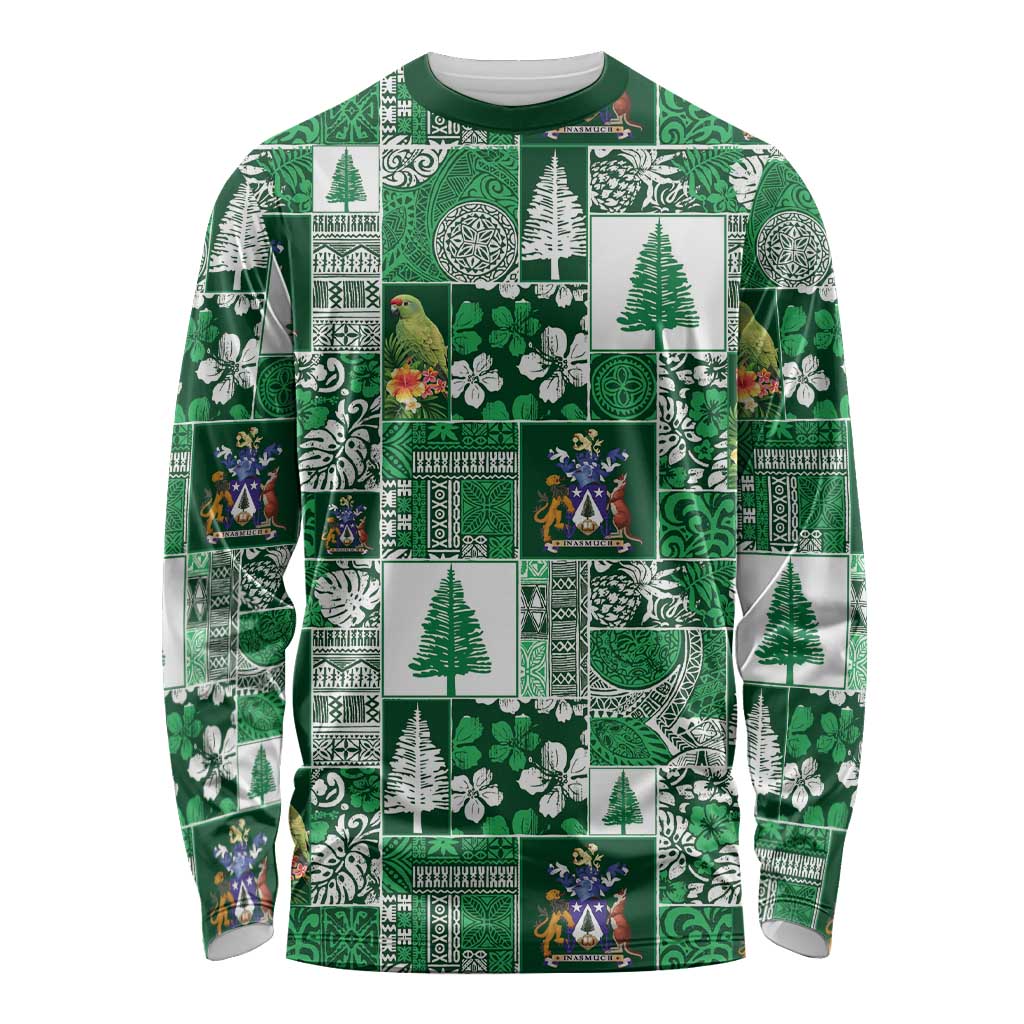 Norfolk Island Meri Krismas Long Sleeve Shirt Pacific Patchwork Xmas Vibes - Polynesian Pride