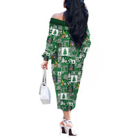 Norfolk Island Meri Krismas Off The Shoulder Long Sleeve Dress Pacific Patchwork Xmas Vibes LT9 - Polynesian Pride