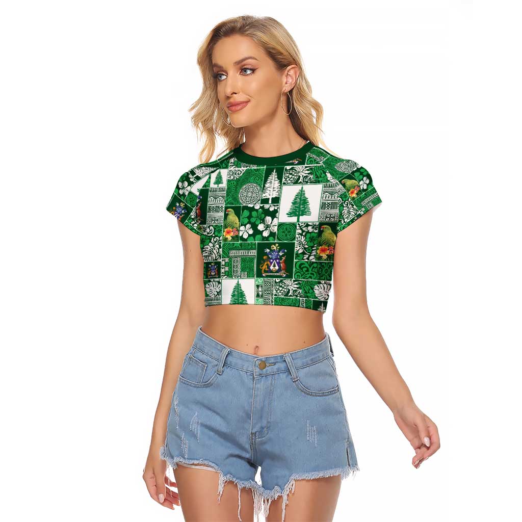 Norfolk Island Meri Krismas Raglan Cropped T Shirt Pacific Patchwork Xmas Vibes - Polynesian Pride
