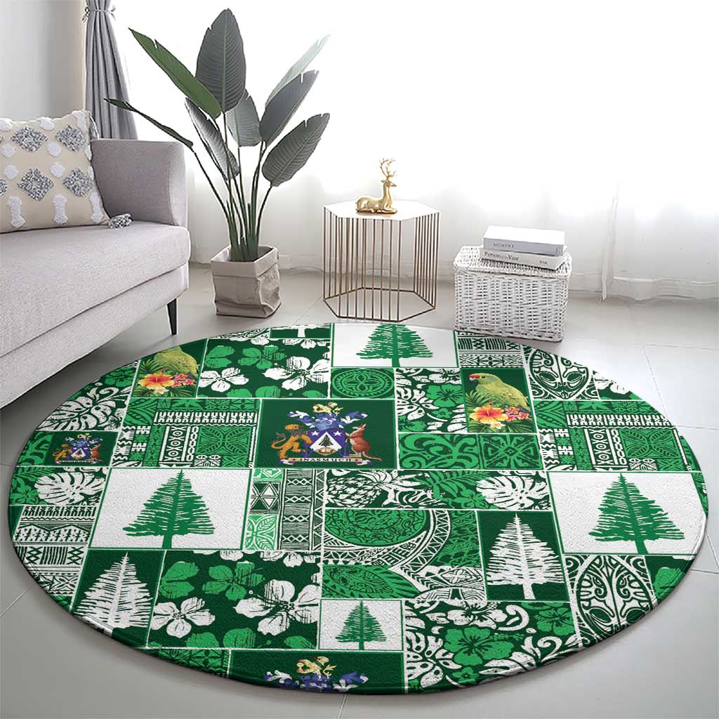 Norfolk Island Meri Krismas Round Carpet Pacific Patchwork Xmas Vibes - Polynesian Pride