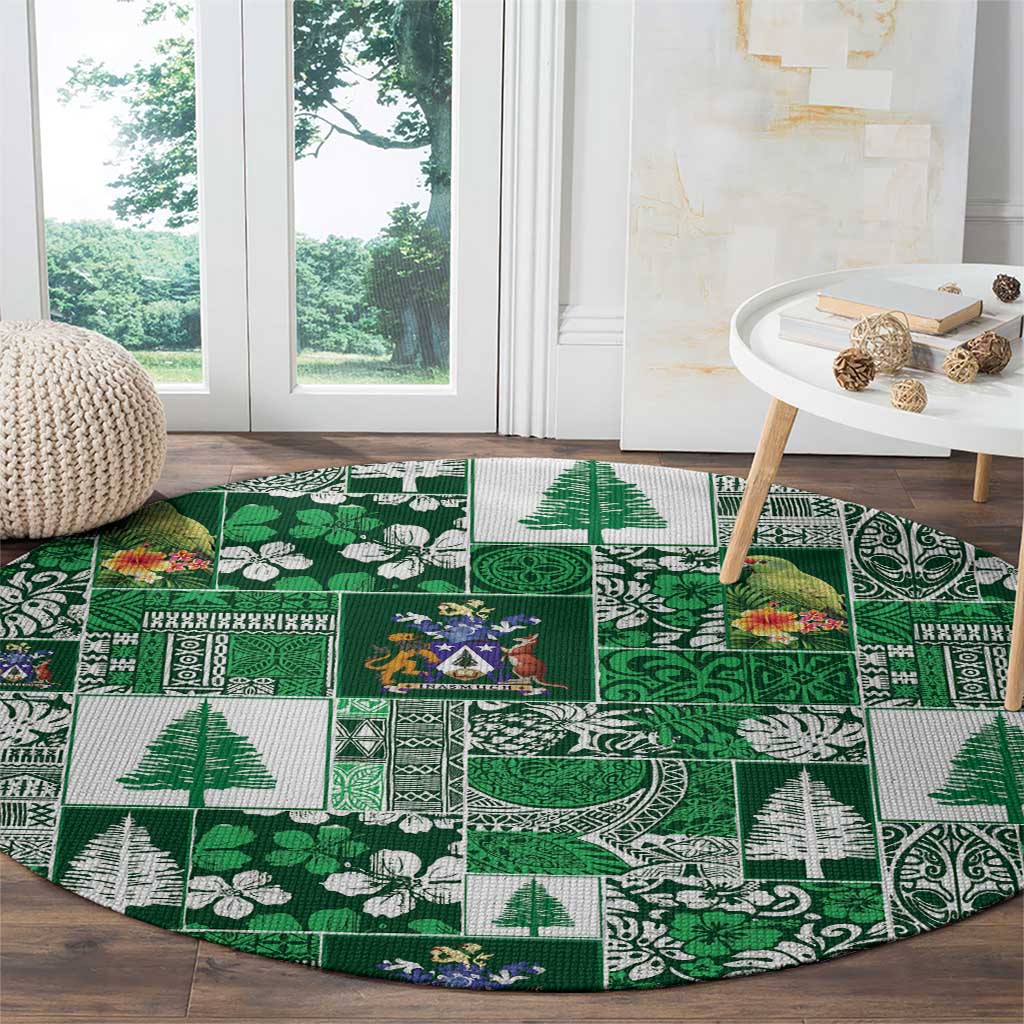 Norfolk Island Meri Krismas Round Carpet Pacific Patchwork Xmas Vibes - Polynesian Pride